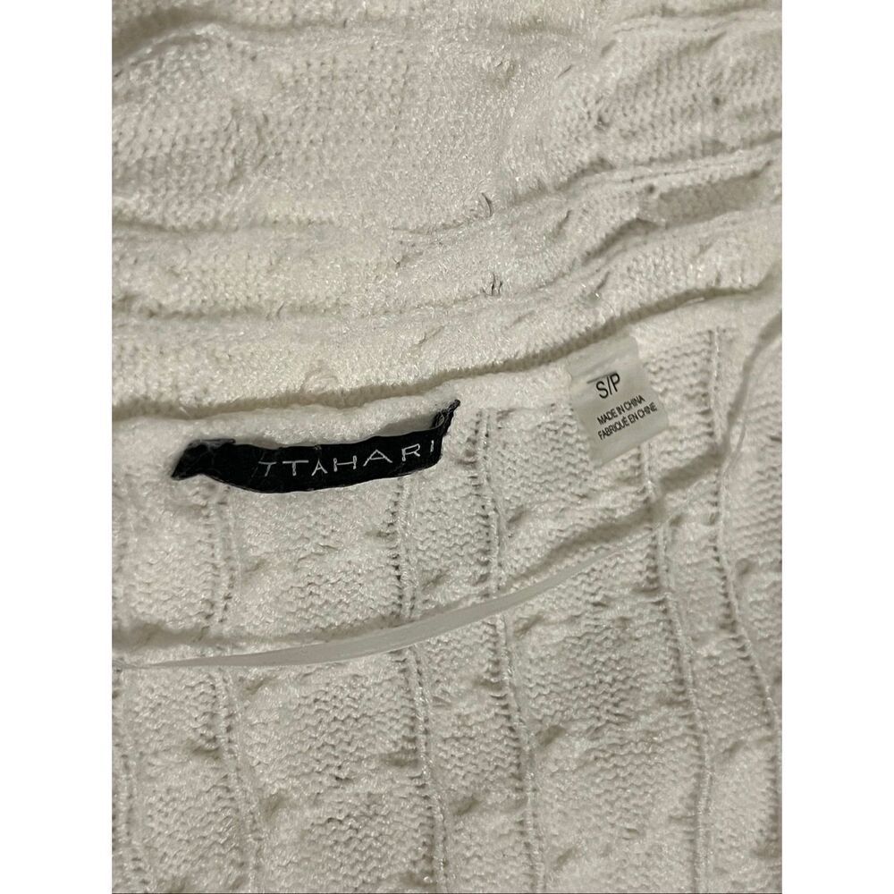 T Tahari Women's Long Open Front Cable Knit Cardigan Sweater White Small - Picture 6 of 7